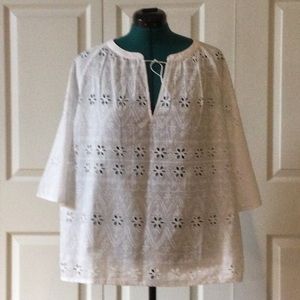 White eyelet peasant top